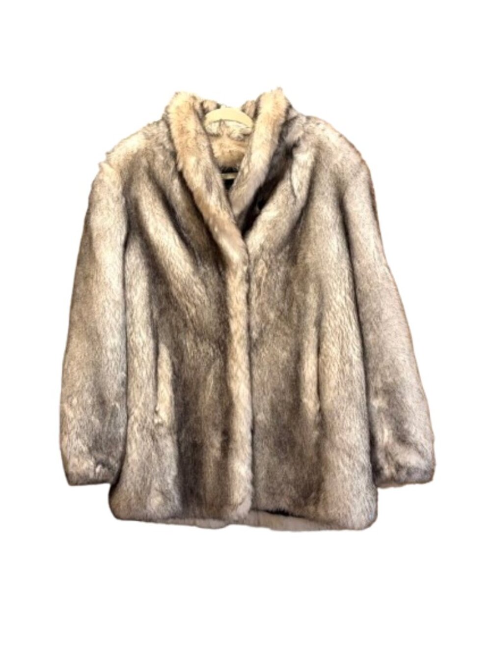 Donna Salyers Fabulous-Furs GRAY WOLF Faux Fur Mid-Length Coat SZ Small Like New